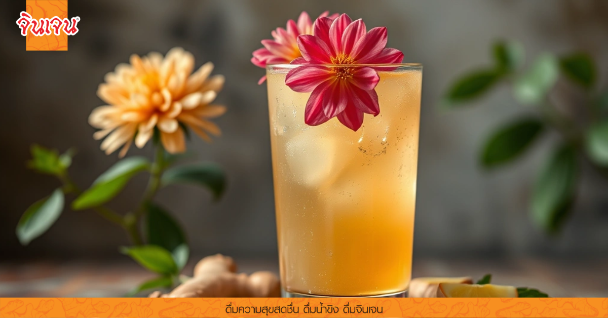 เครื่องดื่มเย็นพร้อมดอกไม้ตกแต่ง