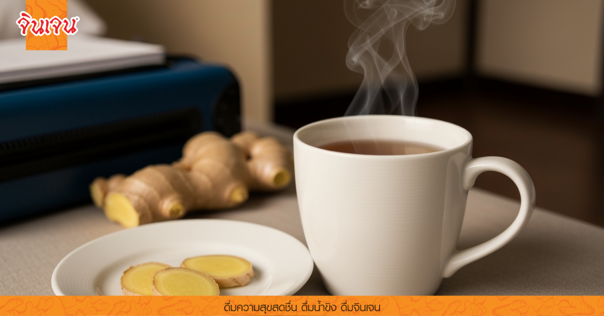 ชาหอมกลิ่นขิงร้อนในถ้วย
