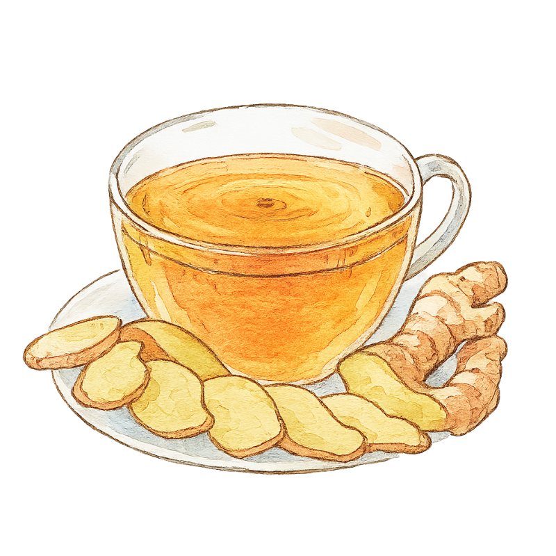 ชาส้มซึ่งมีขิงสดเคียงข้าง